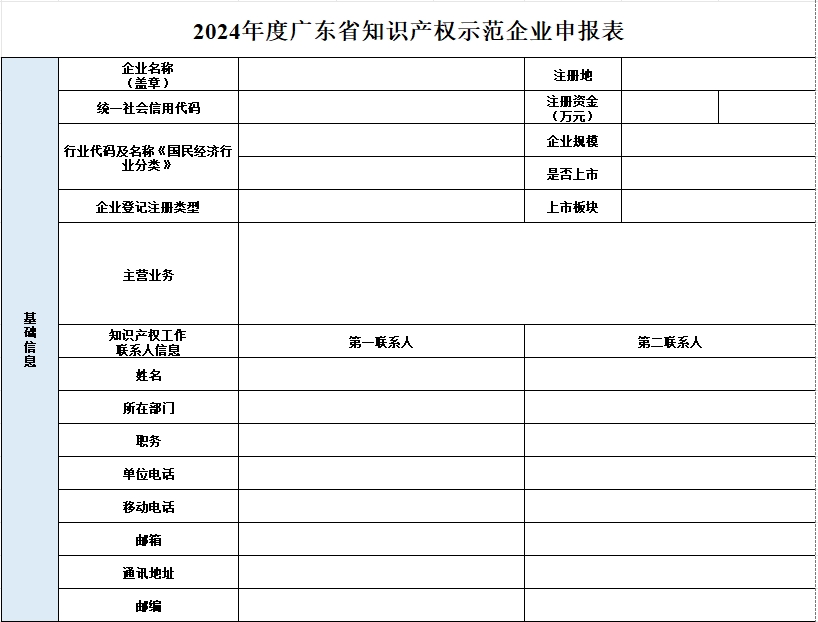 2024年廣東省知識產權示范企業申報表1